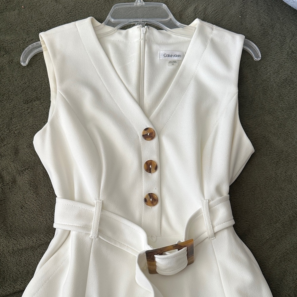 Calvin Klein Belted Dress with Button Accents